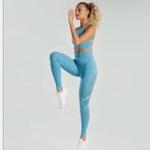 Gymshark Flawless Knit tight Leggings High waisted Compression teal blue small S